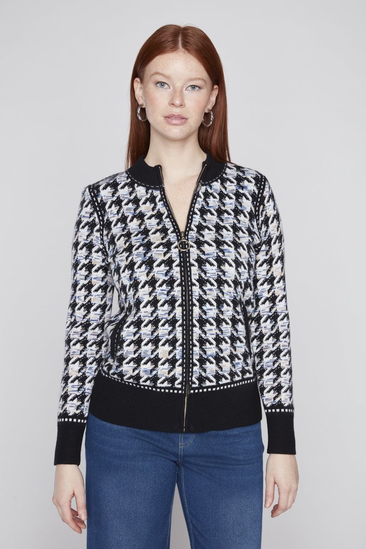Compli K Zip Up Sweater Black/Cream/Blue 1013