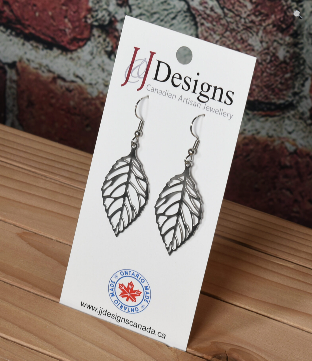 J&J Designs Stainless Steel Silver Leaf Earrings 10721