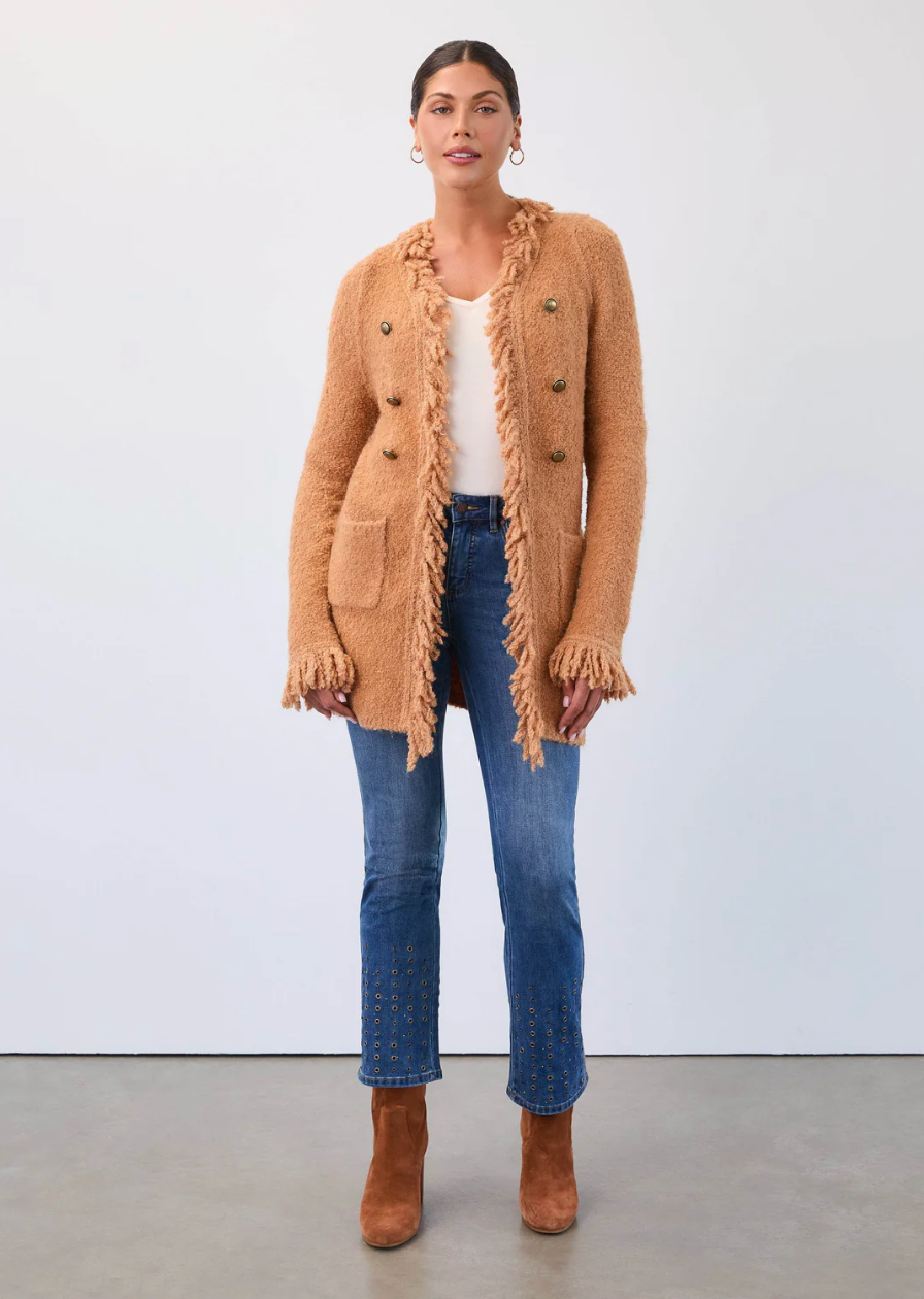 FDJ Fringed Cardigan Coat Caramel 1463227