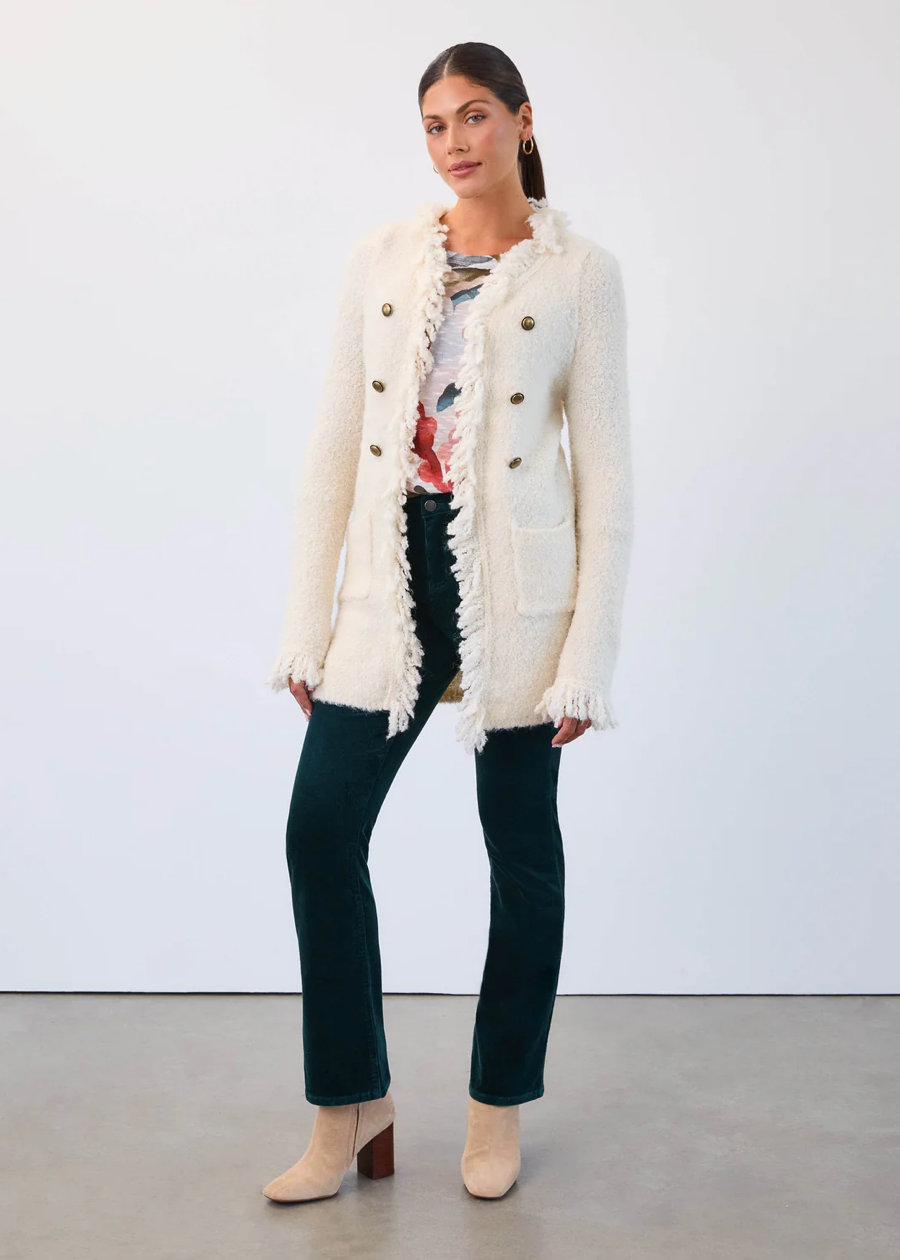FDJ Fringed Cardigan Coat Creme 1463227