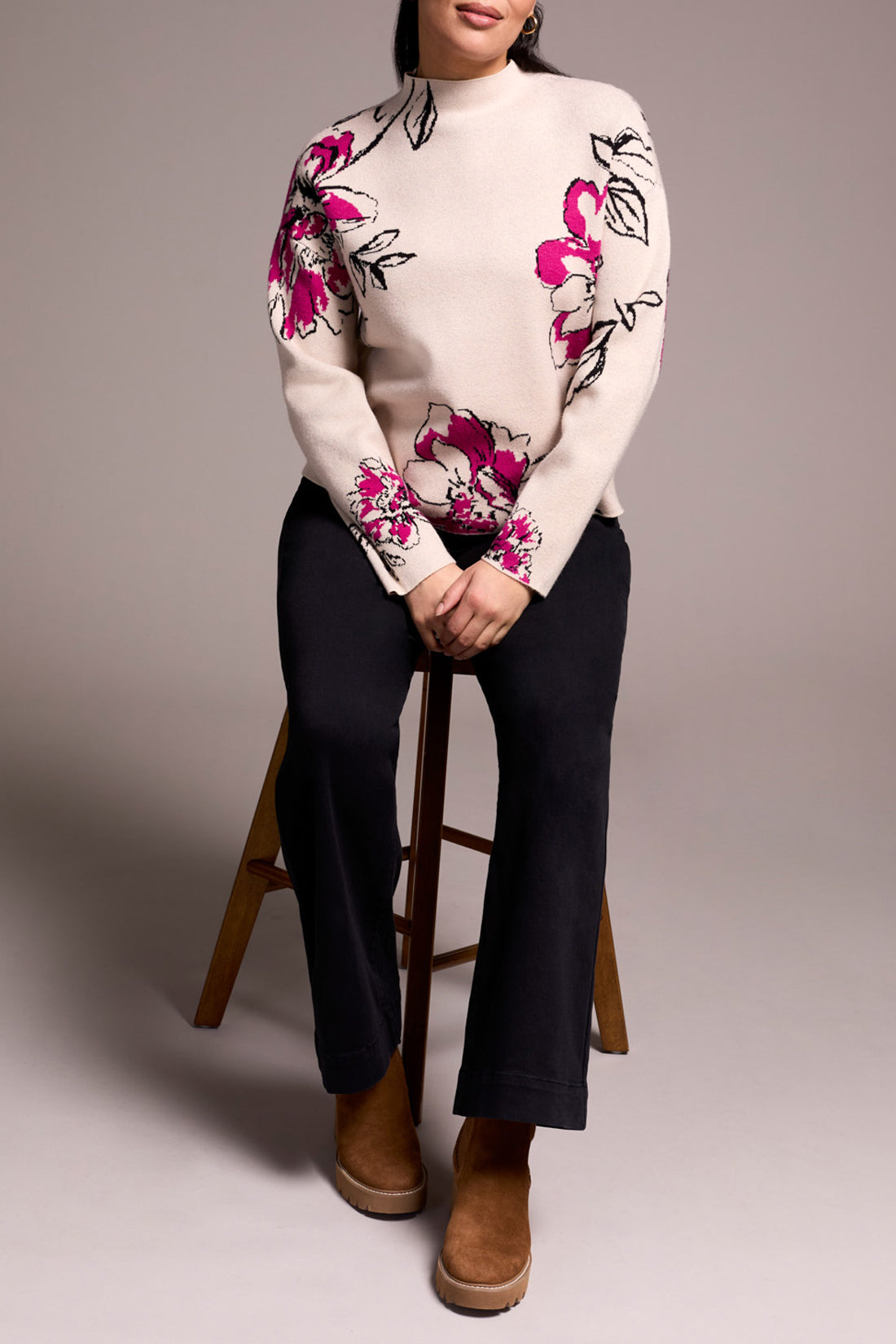 Tribal L/S Funnel Neck Sweater Pink Flambe 15420-8012-1416