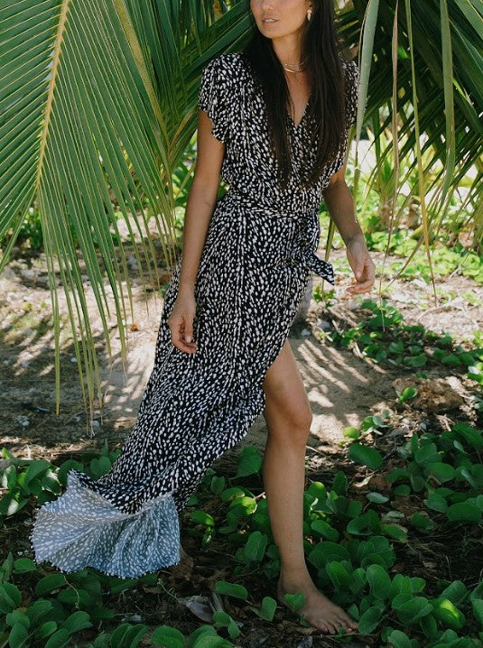 Tribal Printed Maxi Wrap Dress w/Short Sleeves Ibiza 1652XX-3880-3225