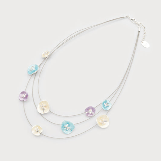 Caracol 3 Rows Hand Painted Metal Flowers Necklace 1760-MIX