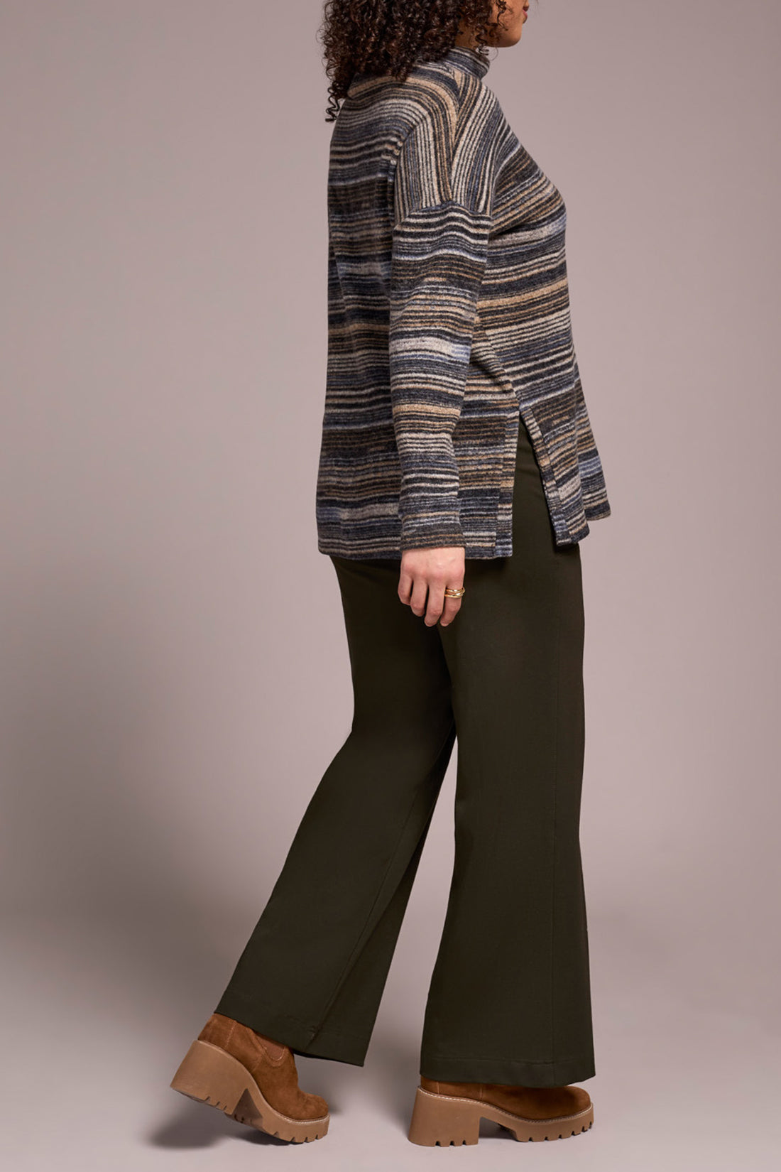 Tribal L/S Mock Neck Top w/ Side Slits Marine 18990-3603-0292