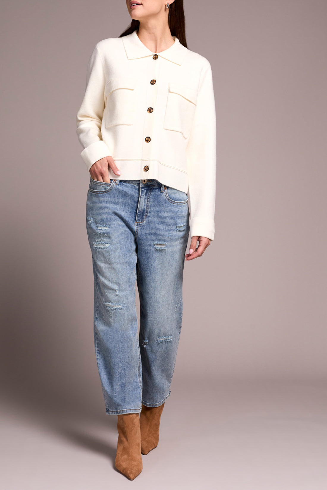Tribal L/S Sweater Cardigan w/ Collar & Pockets Moonstone 19300-8030-3111