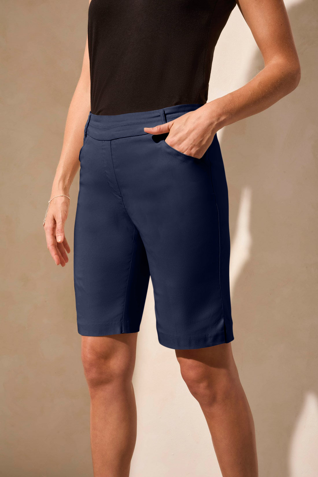 Tribal Flatten It Pull On Shorts w/Slits Jet Blue 20580-7165-3068