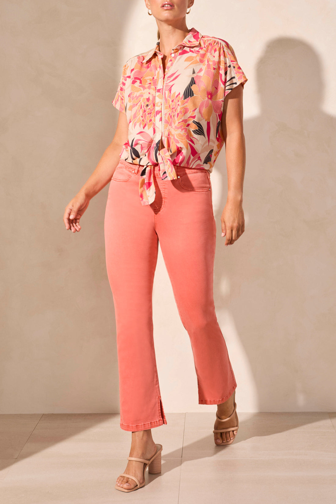 Tribal S/S Top w/Buttons & Tie Front Teaberry 20840-8134-2169