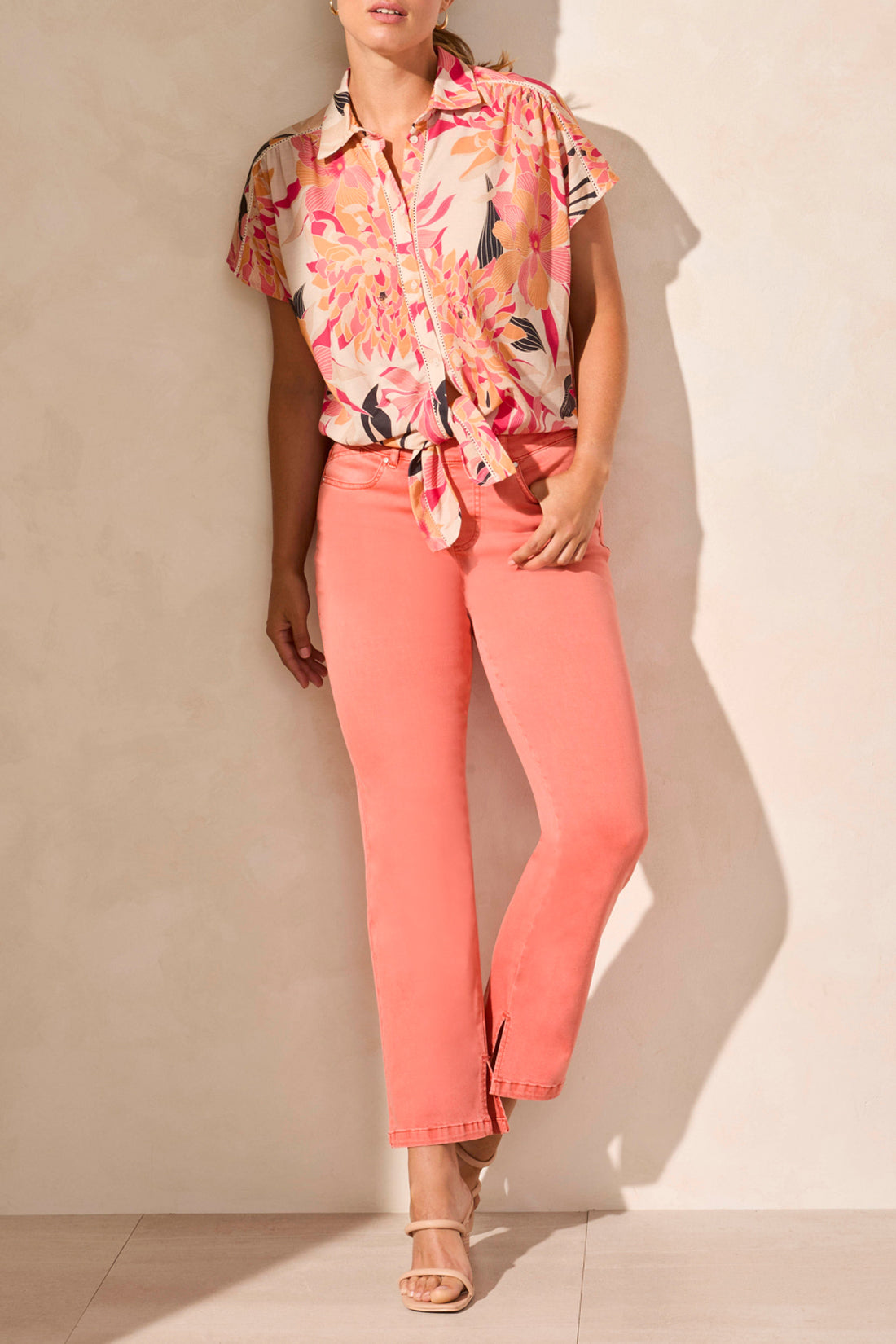 Tribal S/S Top w/Buttons & Tie Front Teaberry 20840-8134-2169