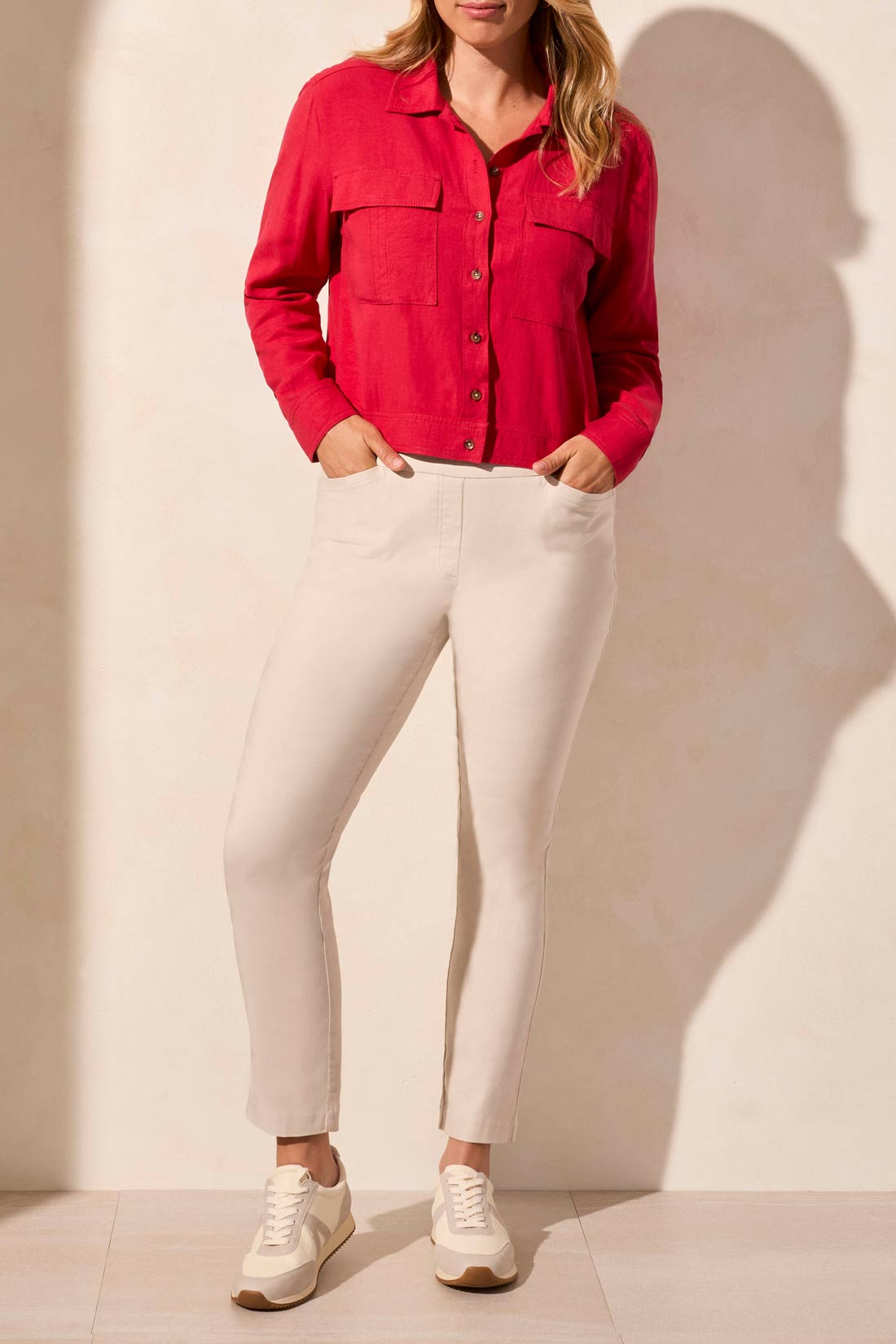 Tribal L/S Button Front Jacket w/Chest Pockets Cherry 21520-4525-1150