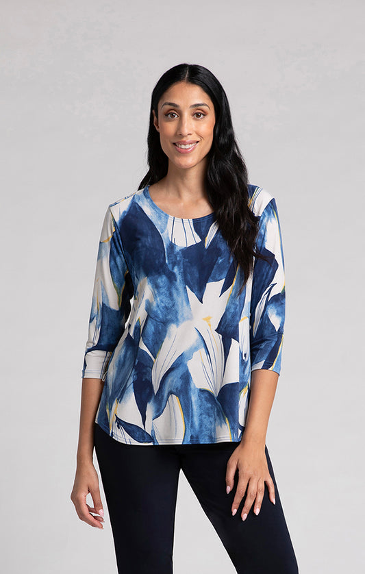 Sympli Go To Classic T Relax, 3/4 Sleeve Watery Reflections 22110RP-2