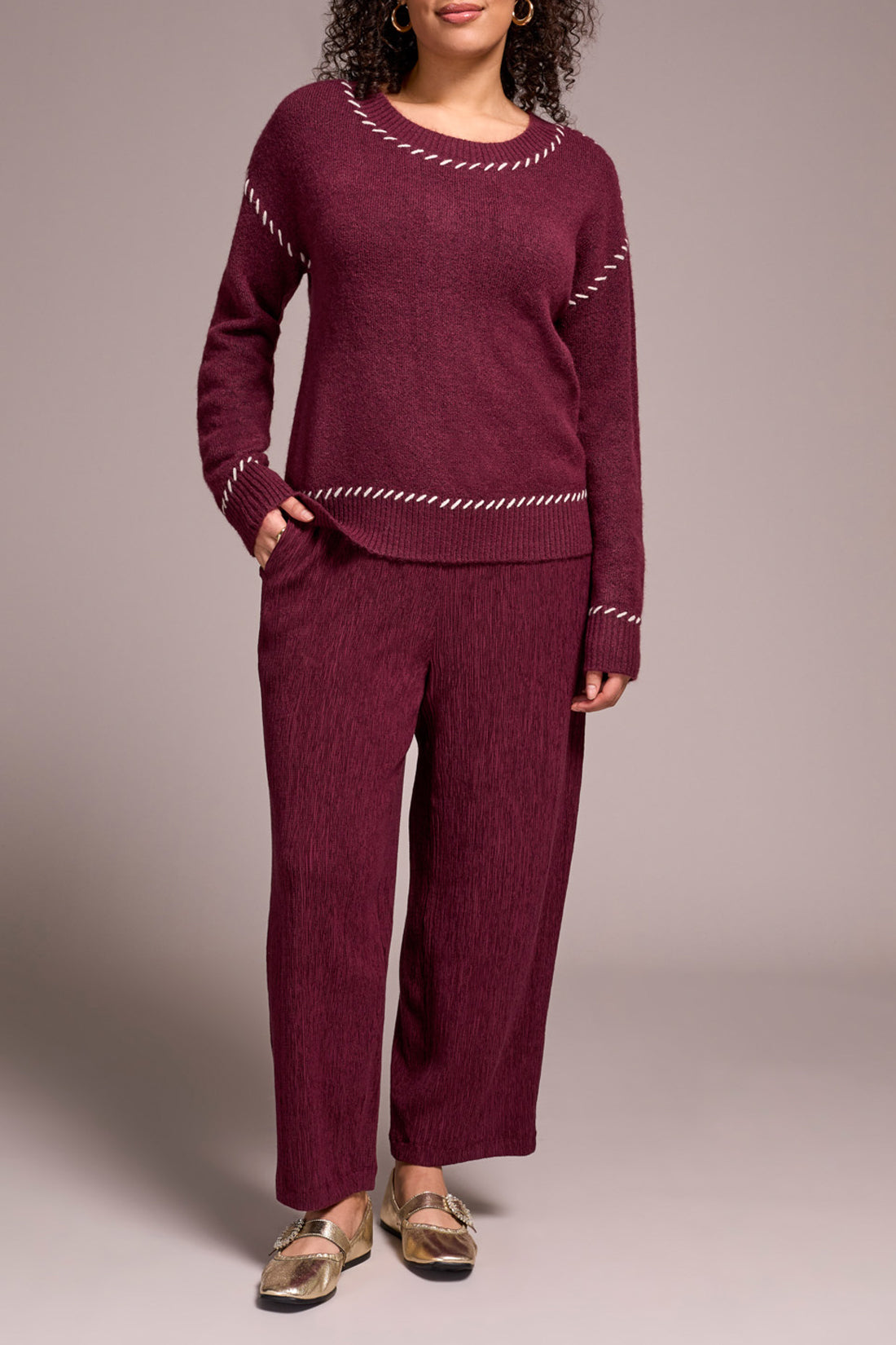 Tribal L/S Crew Neck Sweater Wine 22490-3166-0009