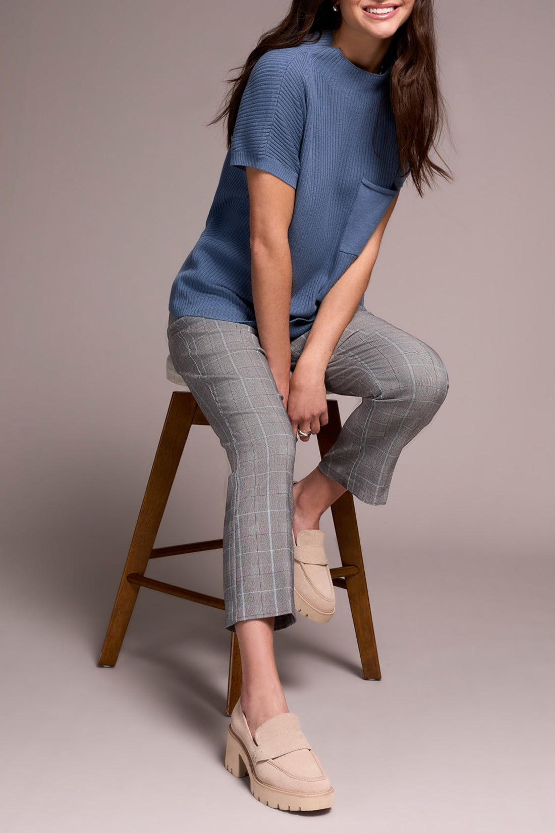 Tribal S/S Dolman Sweater w/ Pocket Slateblue 22770-8286-2637