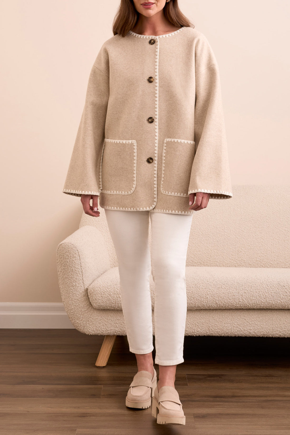Tribal L/S Button Front Coat w/ Detachable Scarf H. Icelatte 22870-3995-3280