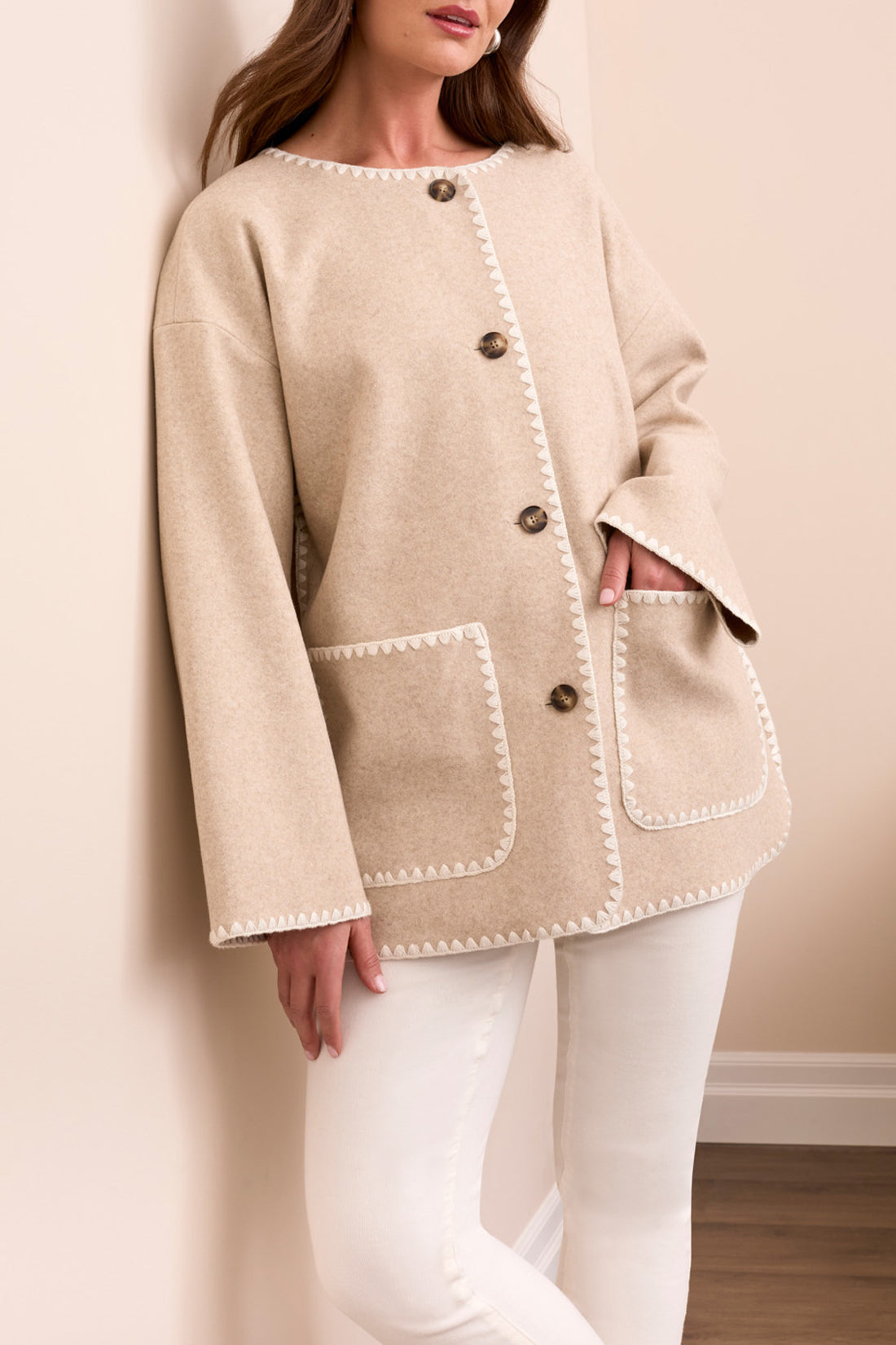 Tribal L/S Button Front Coat w/ Detachable Scarf H. Icelatte 22870-3995-3280