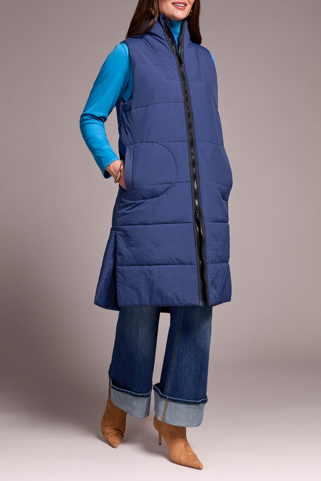 Tribal Zip Front Quilted Vest Marine 23140-3823-0292