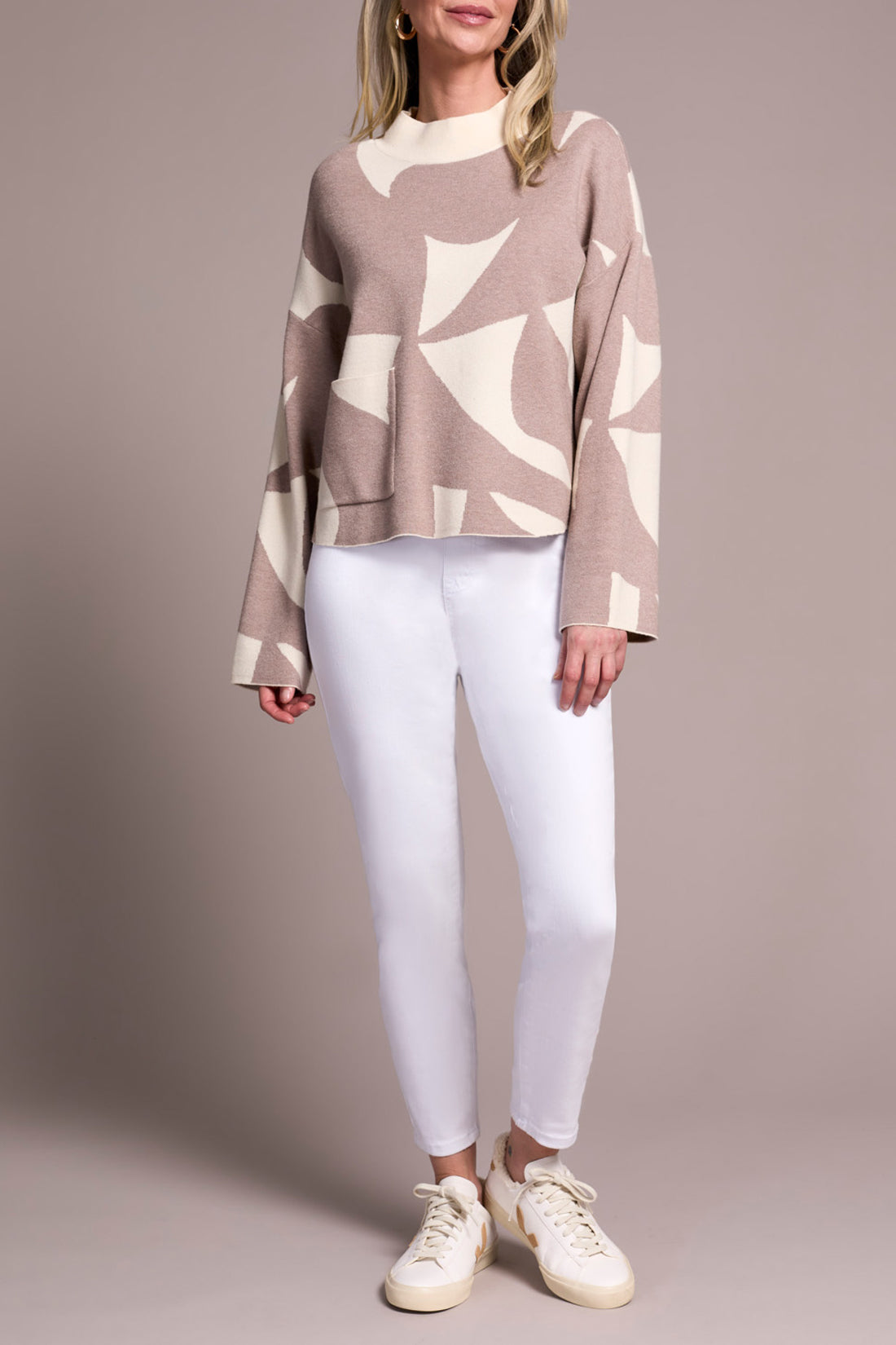 Tribal L/S Mock Neck Sweater w/Pocket Sandstone 23150-8277-2514