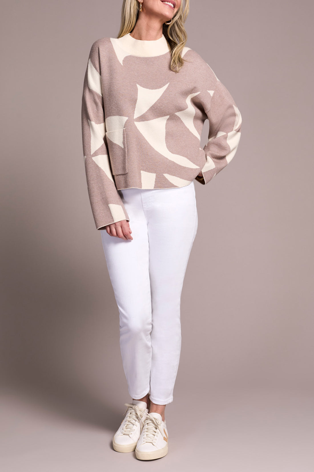 Tribal L/S Mock Neck Sweater w/Pocket Sandstone 23150-8277-2514