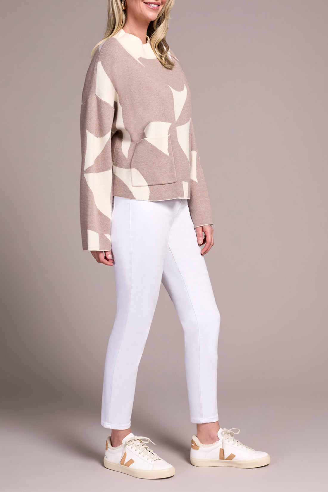 Tribal L/S Mock Neck Sweater w/Pocket Sandstone 23150-8277-2514