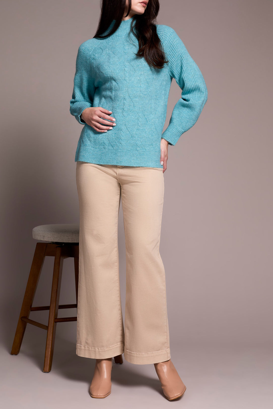 Tribal L/S Mock Neck Sweater Mistblue 23220-3590-3270