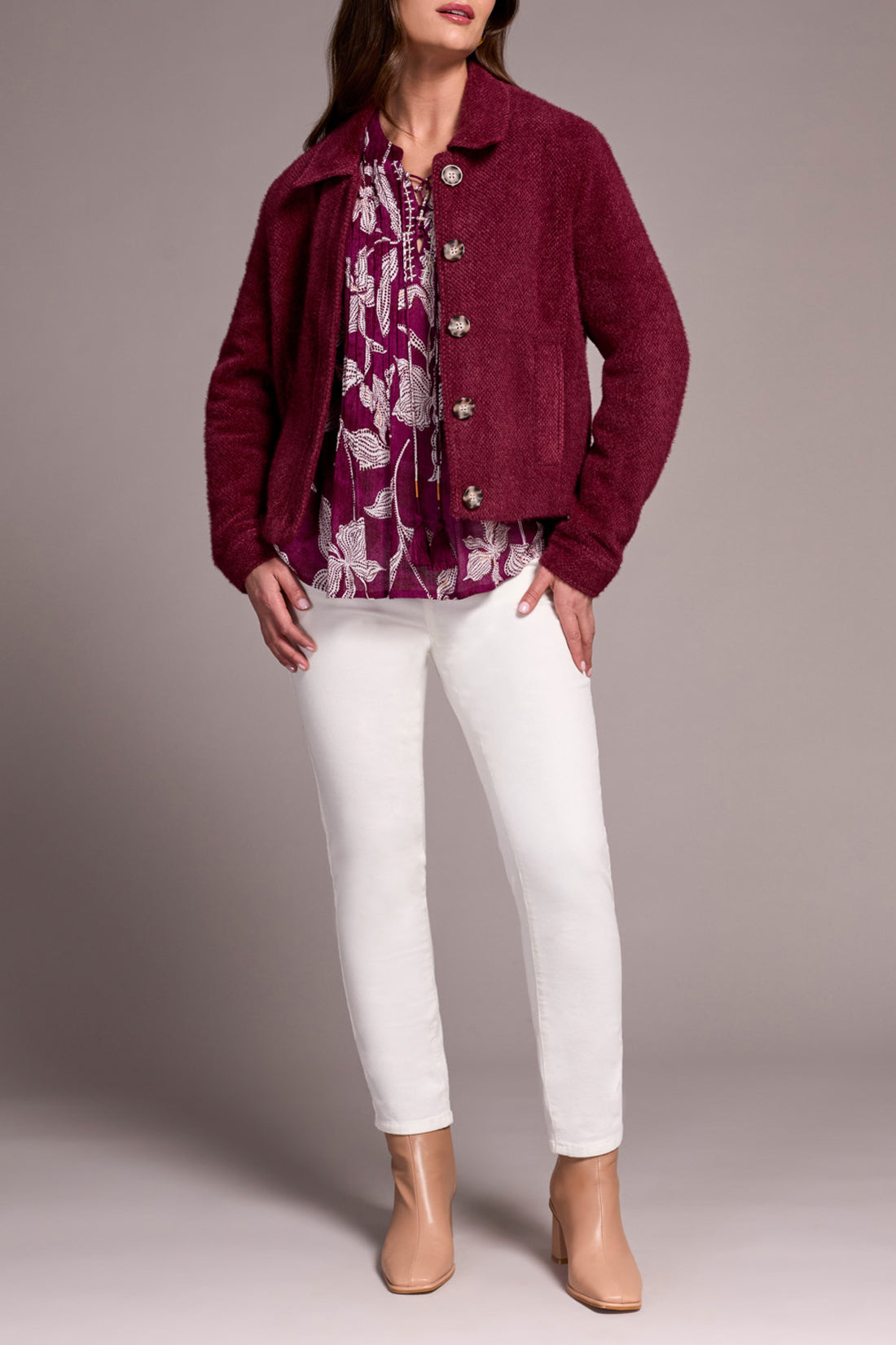 Tribal L/S Button Front Lined Jacket Wine 23270-8291-0009