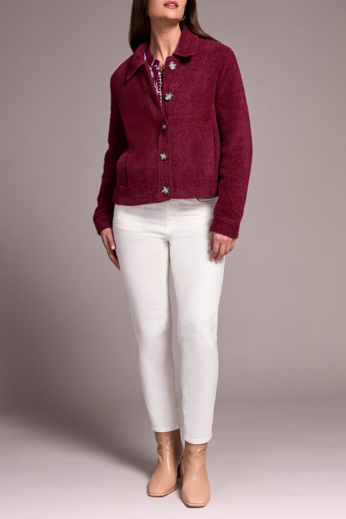Tribal L/S Button Front Lined Jacket Wine 23270-8291-0009