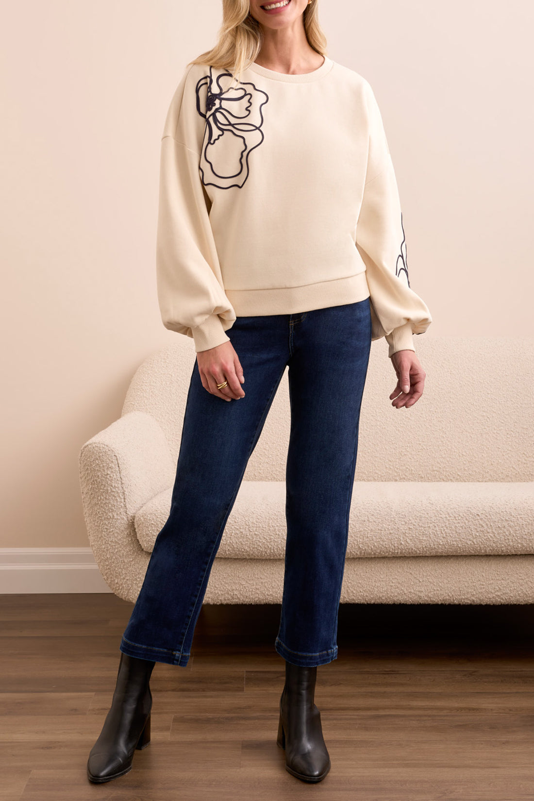 Tribal L/S Crew Neck Top w/Soutache Moonstone 23370-8327-3111