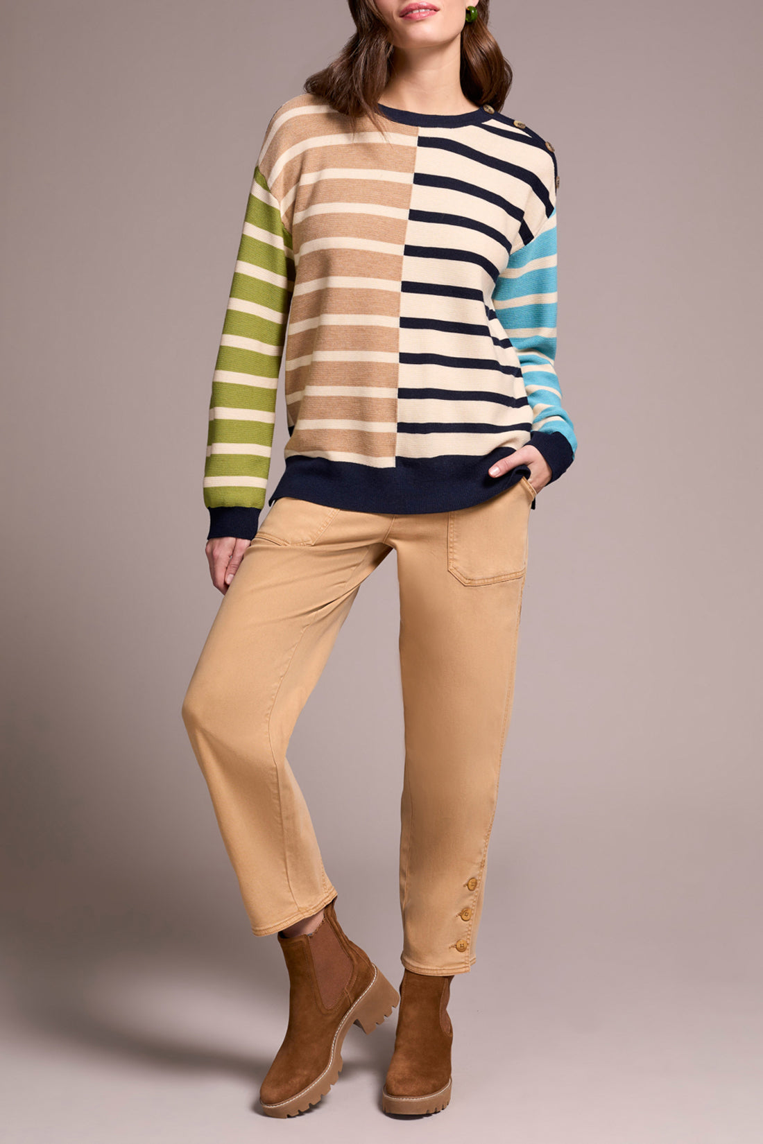 Tribal L/S Crew Neck Sweater w/Button Detail Icelatte 23640-8307-3265