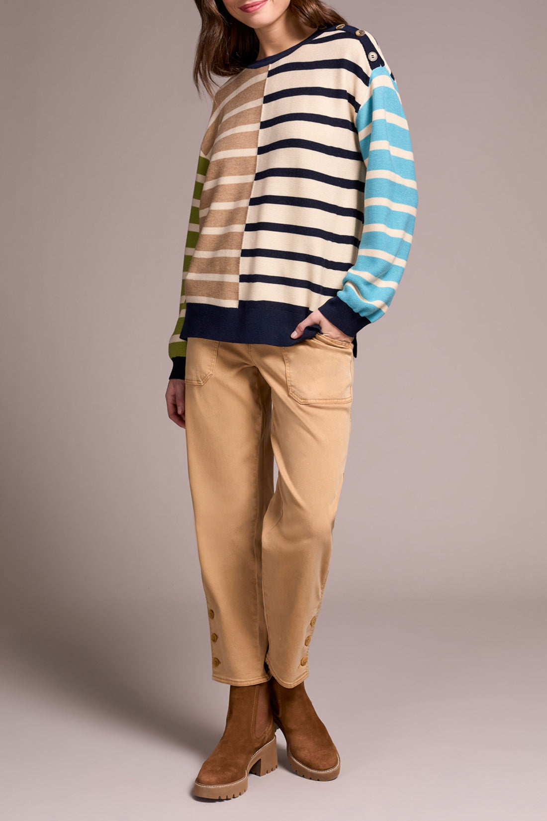Tribal L/S Crew Neck Sweater w/Button Detail Icelatte 23640-8307-3265