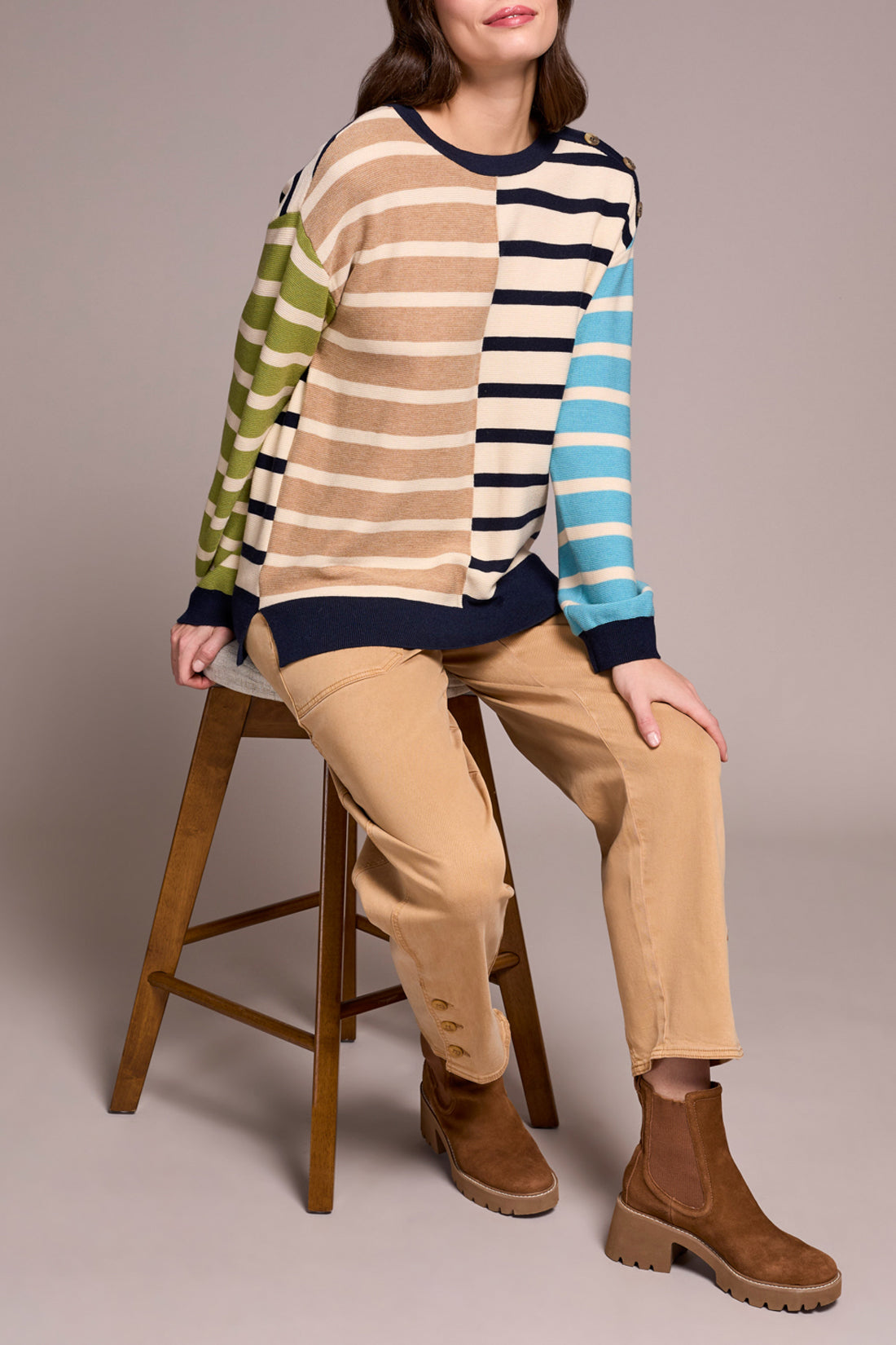 Tribal L/S Crew Neck Sweater w/Button Detail Icelatte 23640-8307-3265