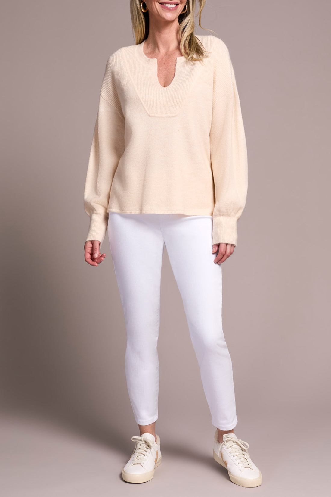Tribal L/S Notch Neckline Sweater Moonstone 23800-3590-3111