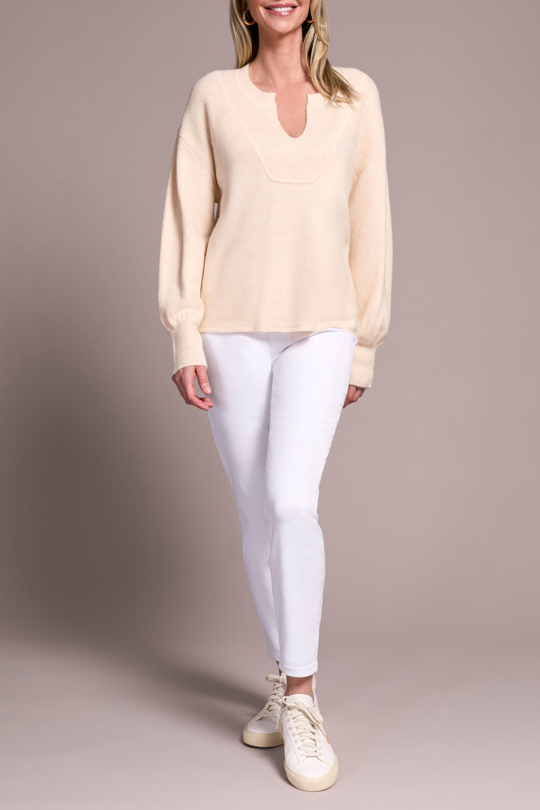 Tribal L/S Notch Neckline Sweater Moonstone 23800-3590-3111