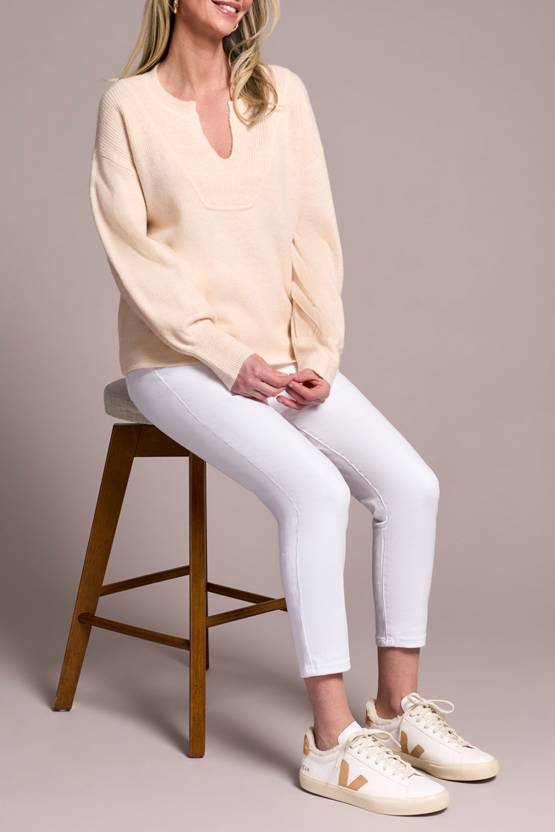 Tribal L/S Notch Neckline Sweater Moonstone 23800-3590-3111