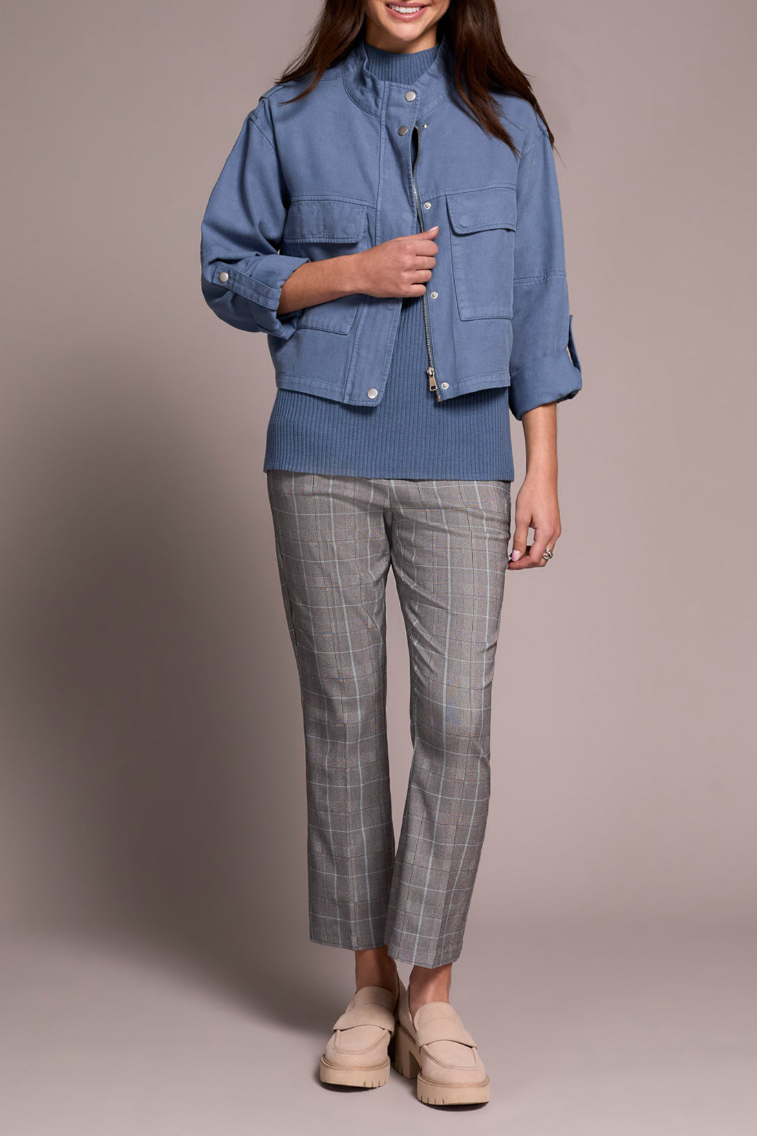Tribal L/S Zip Front Jacket w/ Double Pockets Slateblue 23850-8141-2637