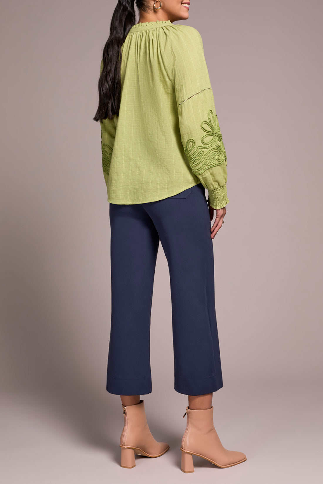Tribal L/S Blouse w/ Applique on Sleeves Wasabi 24080-8299-0802