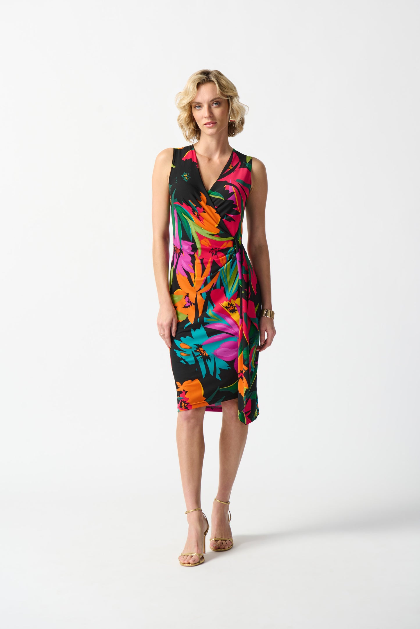 Joseph Ribkoff Tropical Print Wrap Dress Black/Multi 242012