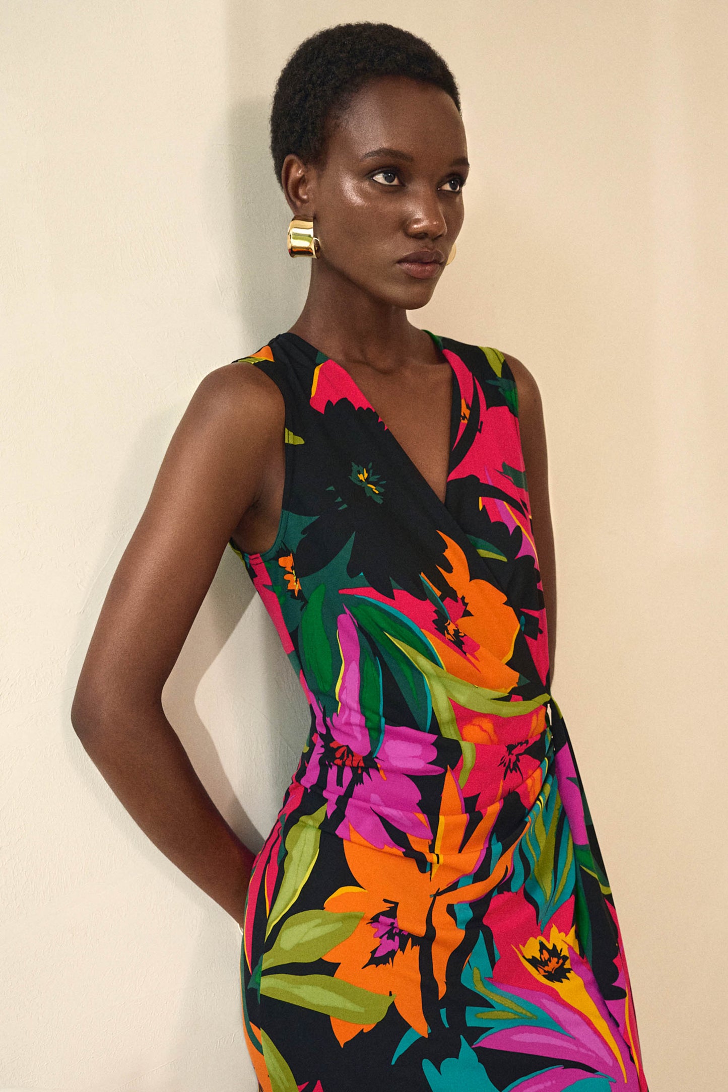 Joseph Ribkoff Tropical Print Wrap Dress Black/Multi 242012