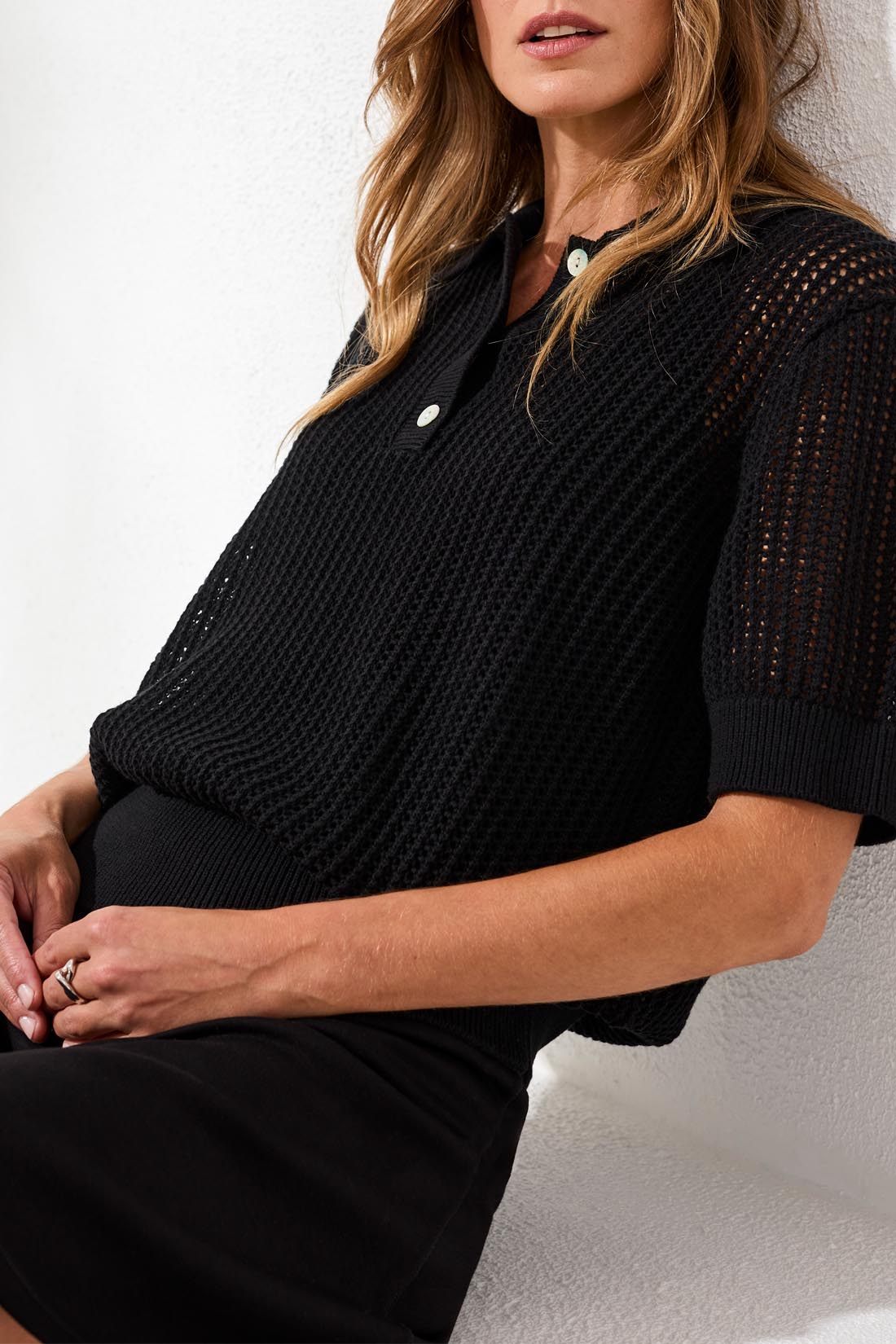 Tribal Short Sleeve Polo Sweater Black 24590-576-0002