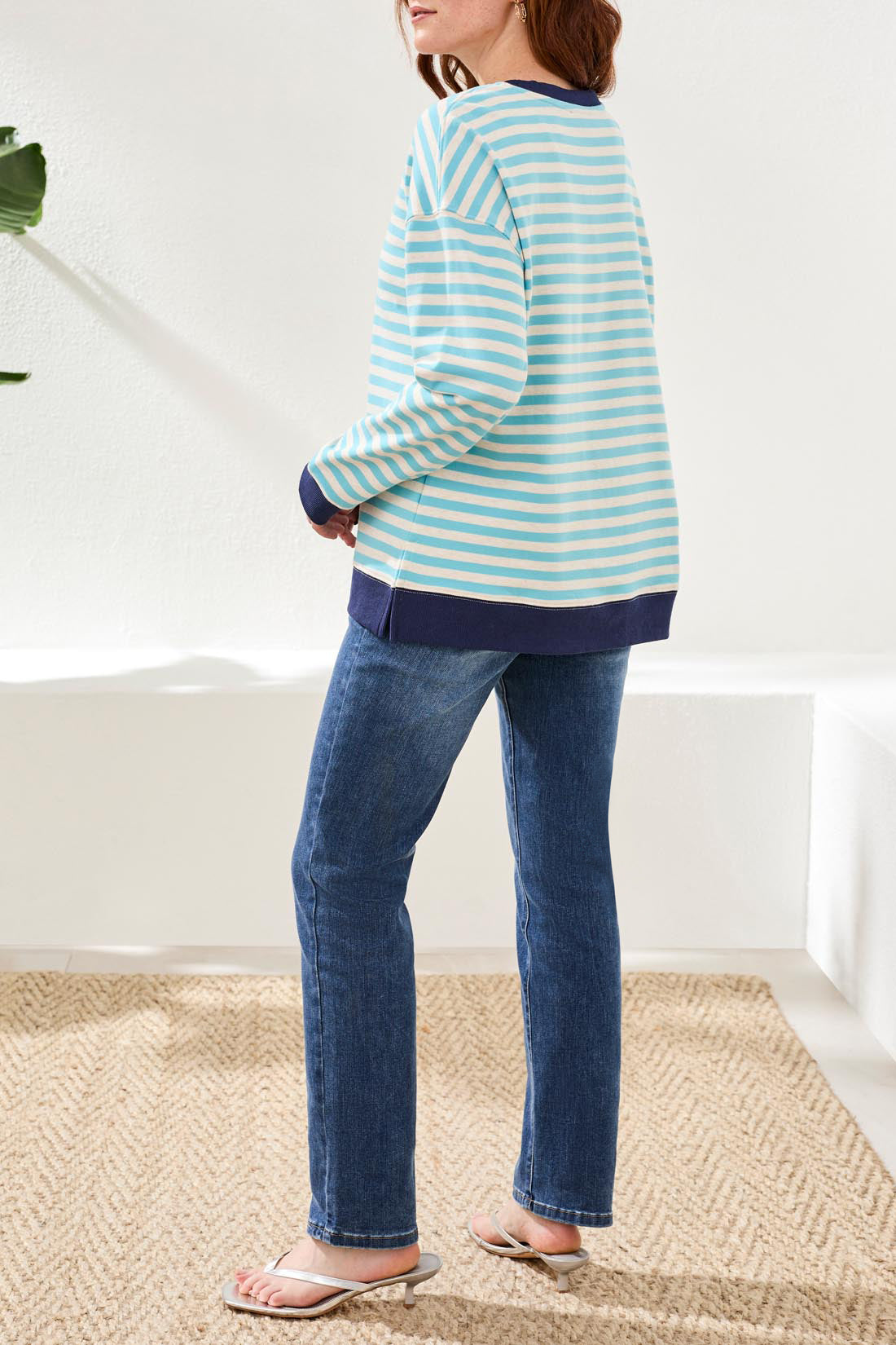 Tribal Long Sleeve Crew Neck Top w/Combo Aqua Sky 24870-8329-1036