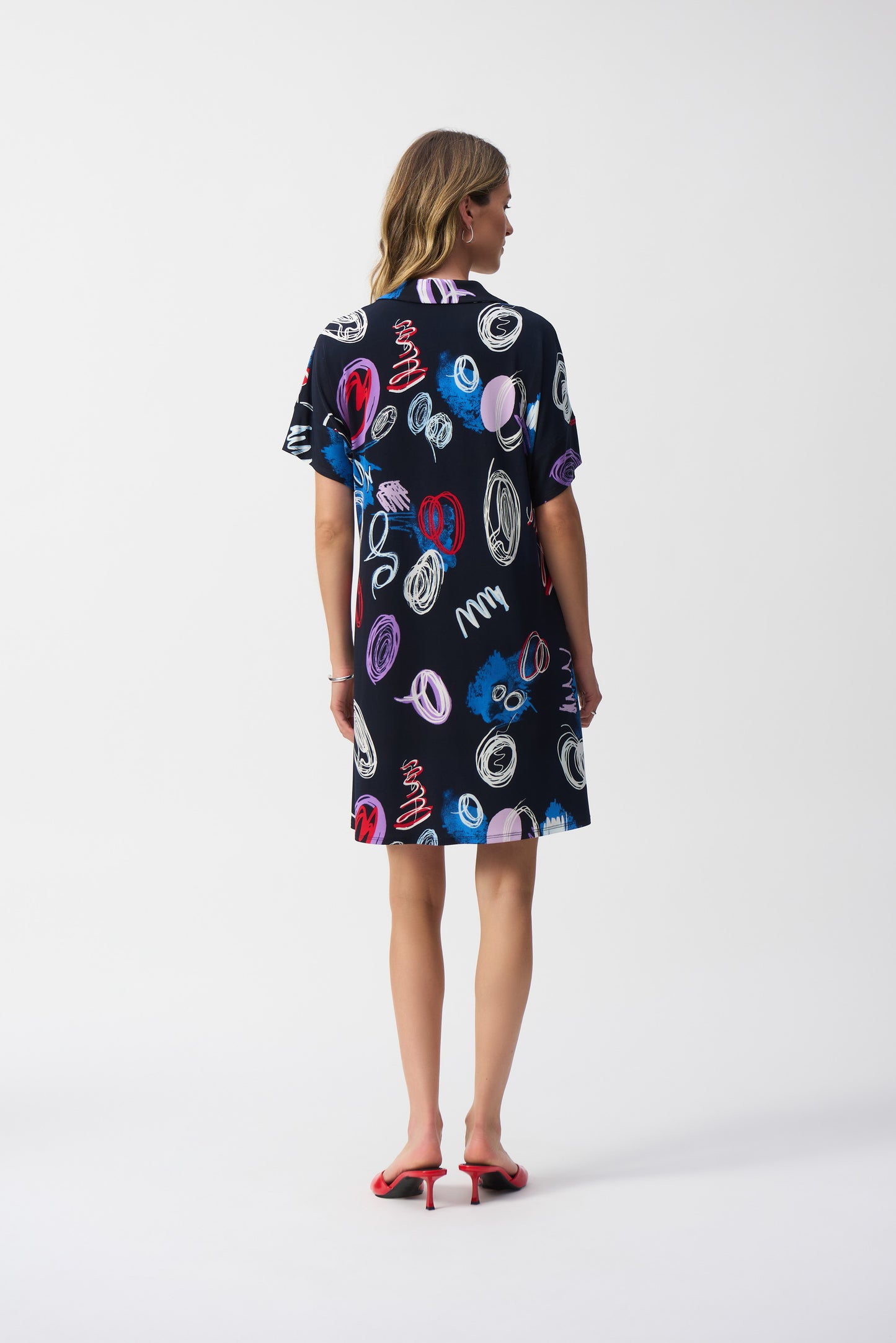 Joseph Ribkoff Silky Knit Abstract Print A-Line Dress Midnight Blue/Multi 251111