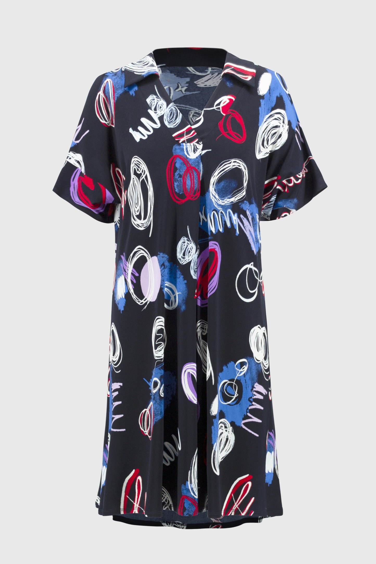Joseph Ribkoff Silky Knit Abstract Print A-Line Dress Midnight Blue/Multi 251111