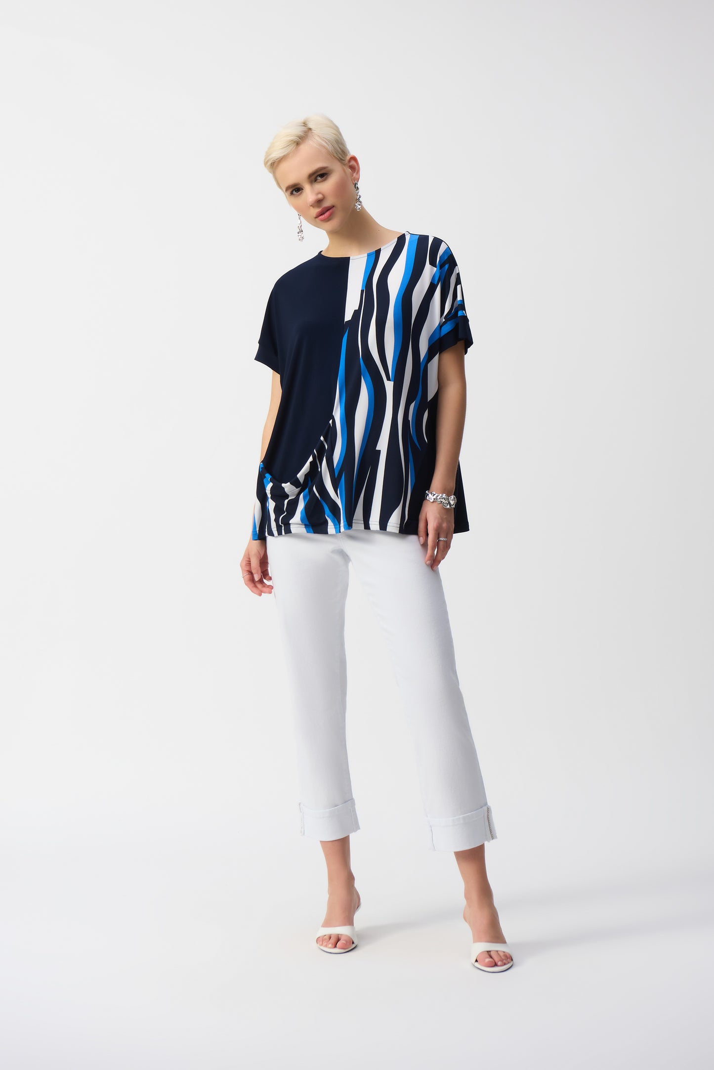 Joseph Ribkoff Geometric Print Boxy Top Vanilla/Multi 251285