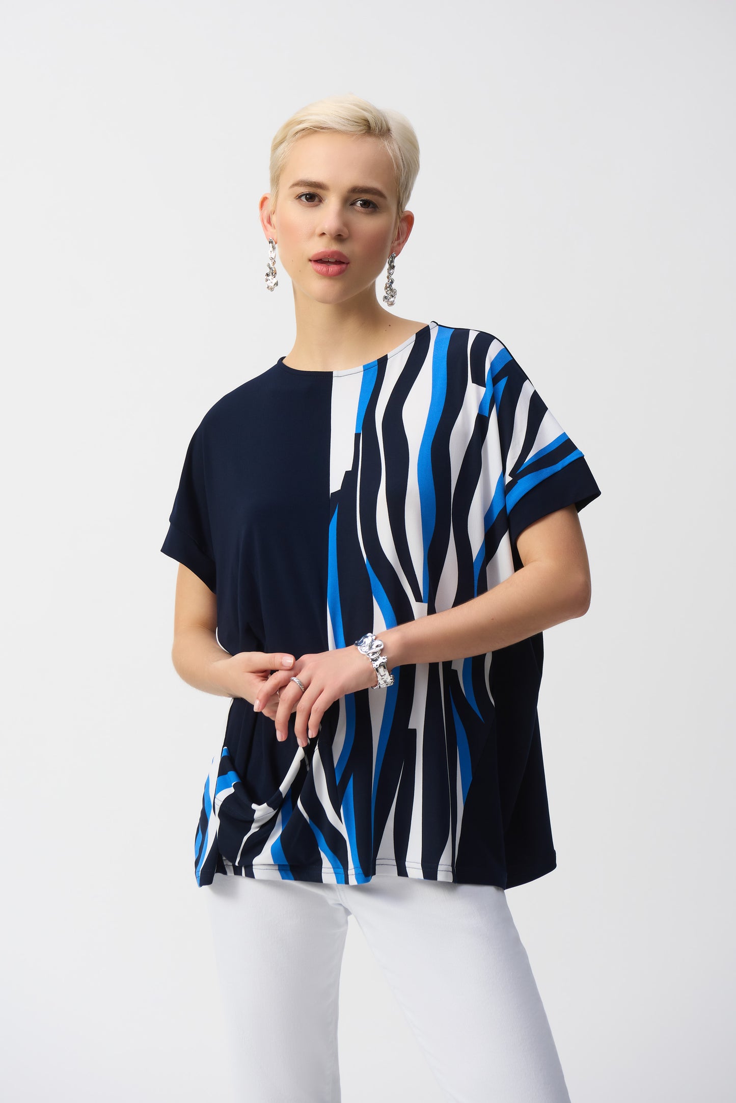 Joseph Ribkoff Geometric Print Boxy Top Vanilla/Multi 251285