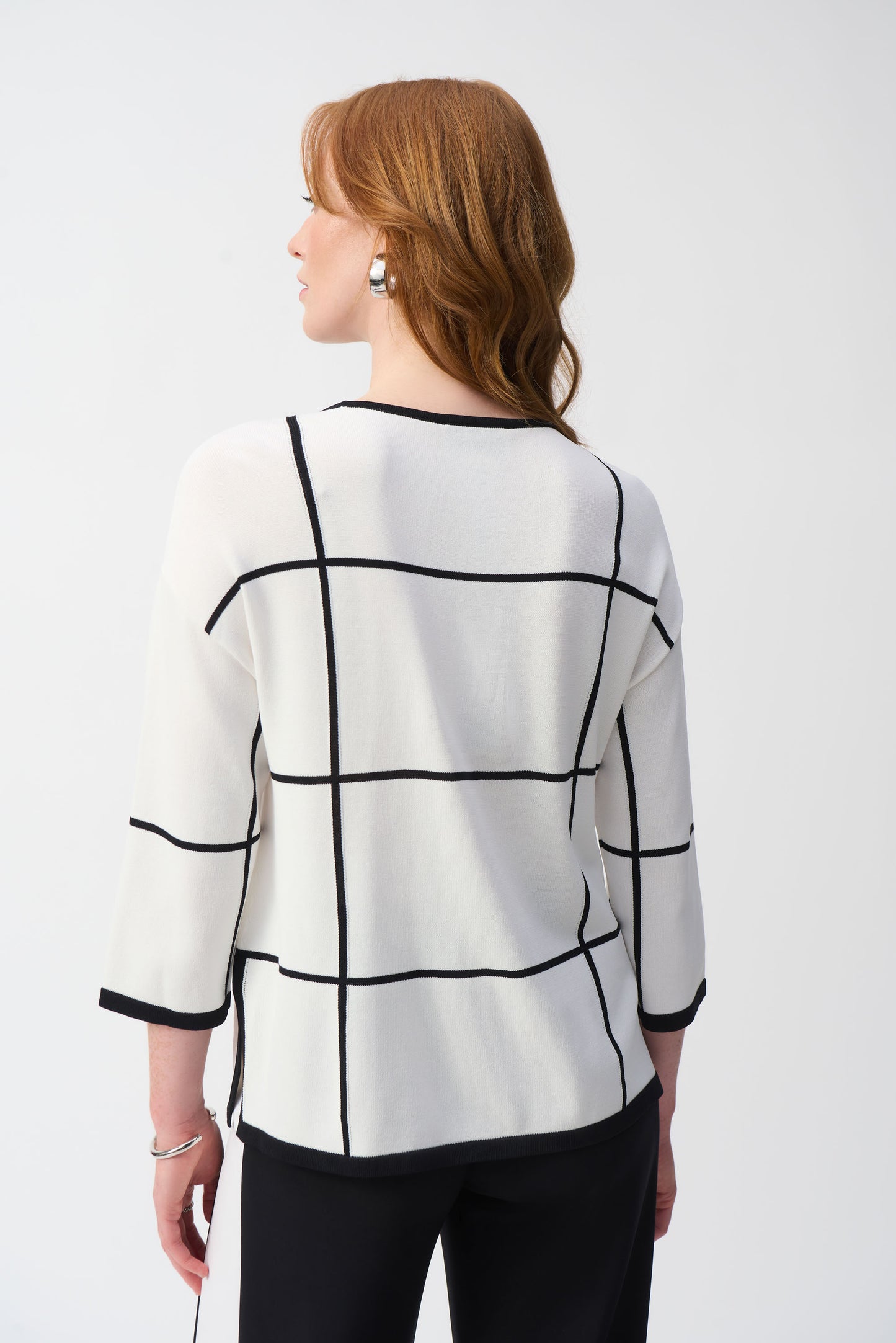 Joseph Ribkoff Plaid Sweater Knit Pullover Vanilla/Black 251918