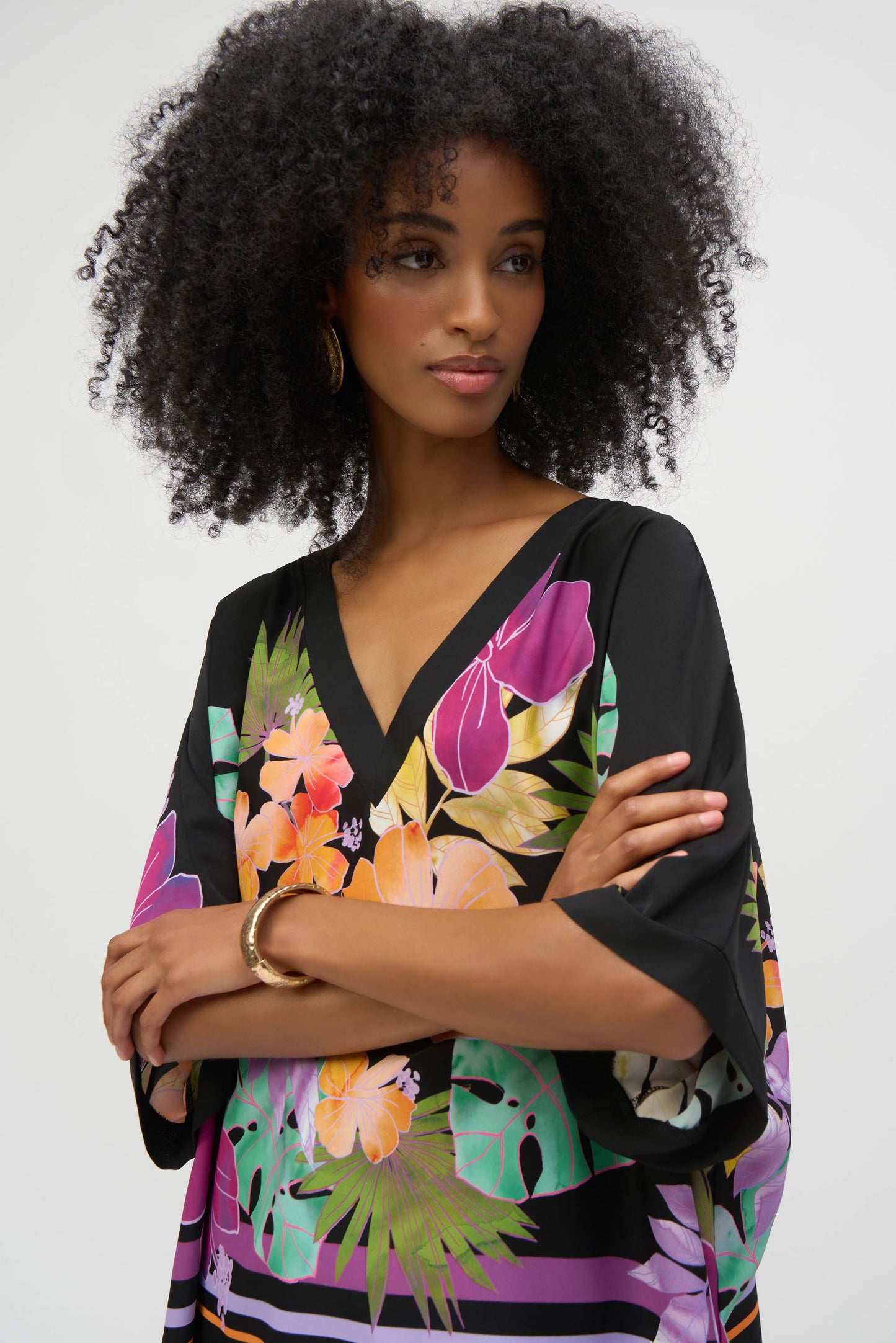 Joseph Ribkoff Floral Print Boxy Top Black/Multi 252218
