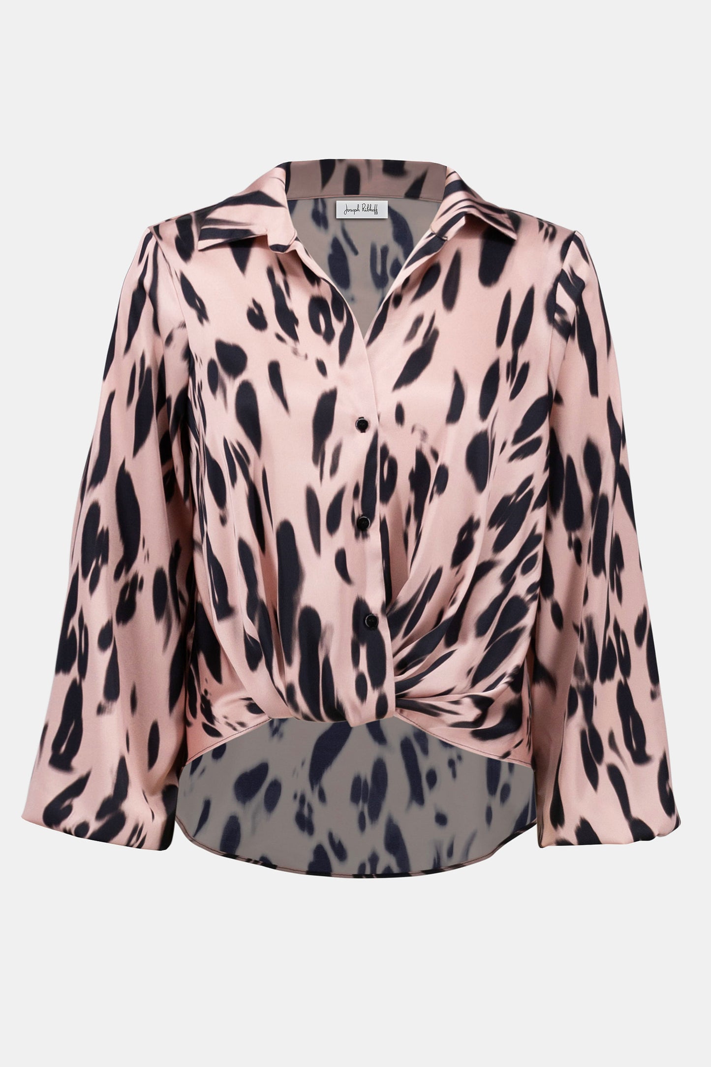 Joseph Ribkoff Recycled Satin Animal Print Draped Top Pink/Black 253059