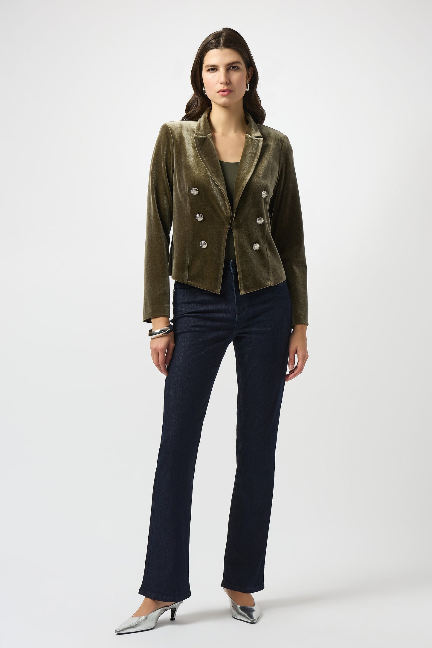 Joseph Ribkoff Velvet Knit Fitted Blazer Khaki 253193