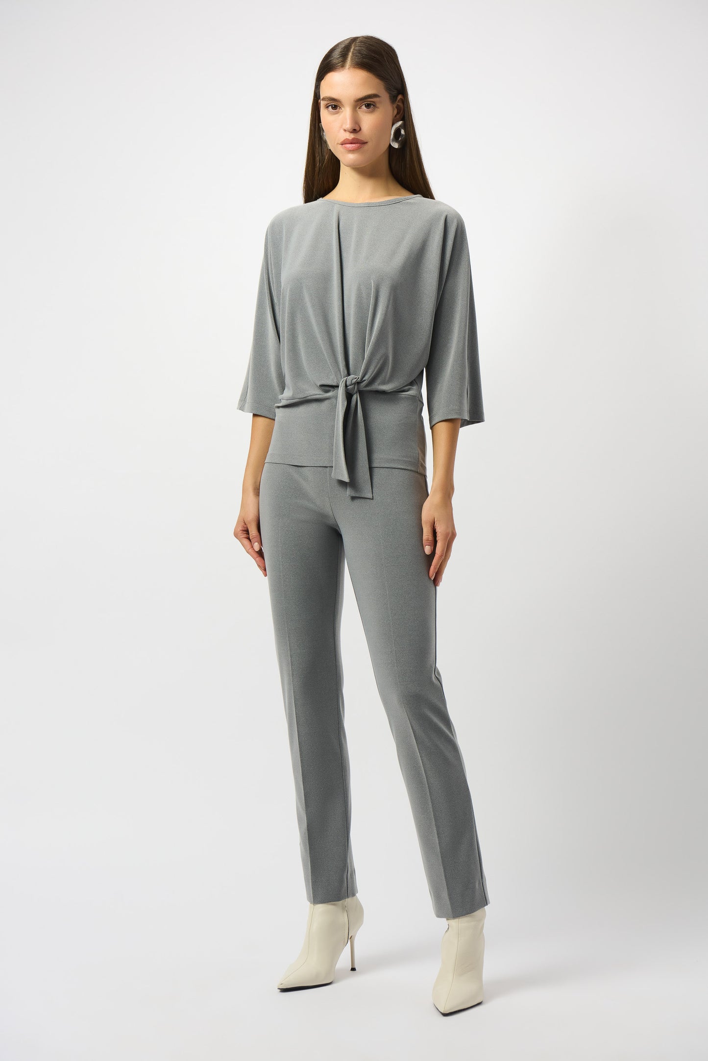 Joseph Ribkoff Boxy Top with Knot Detail Grey Melange 253304