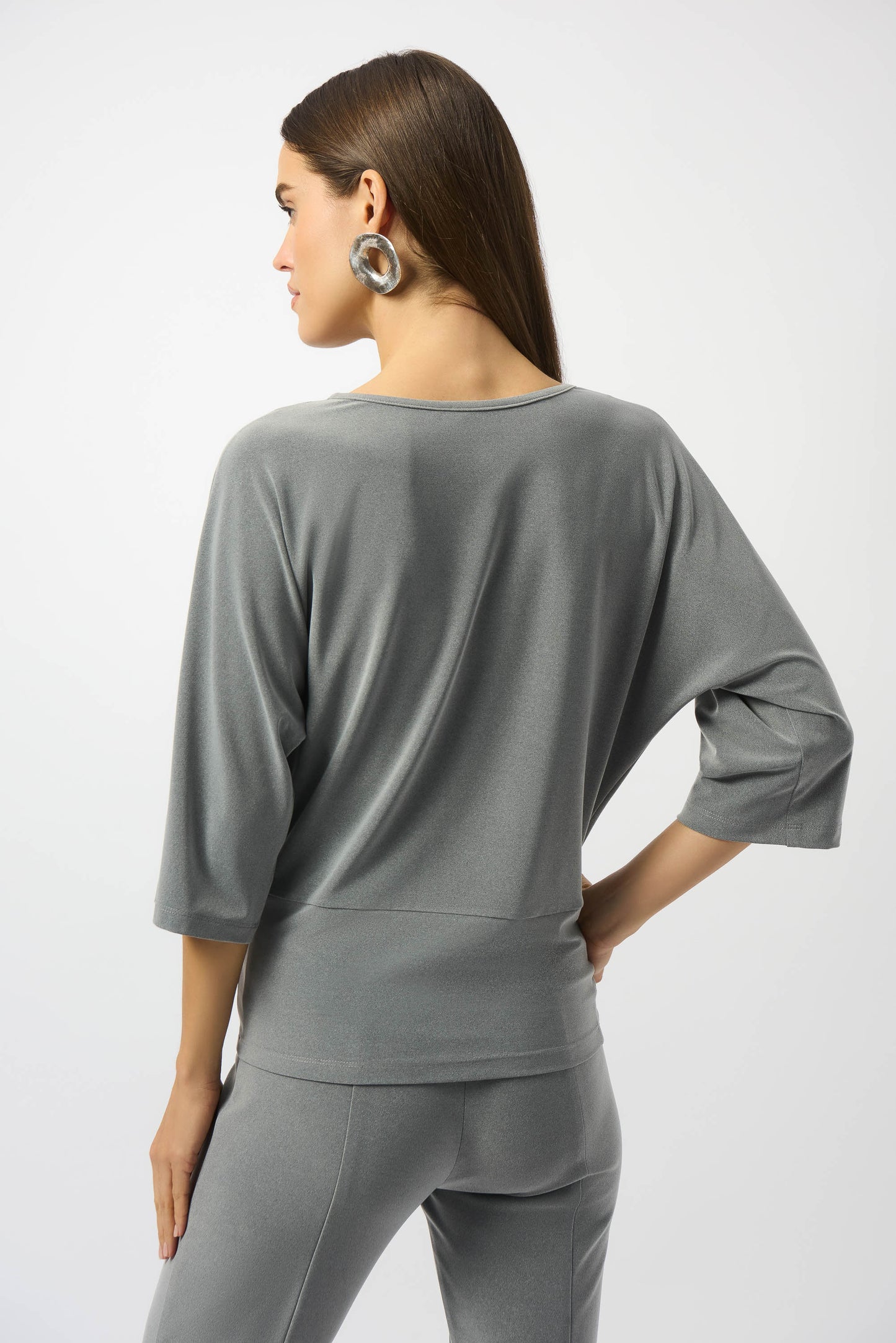 Joseph Ribkoff Boxy Top with Knot Detail Grey Melange 253304