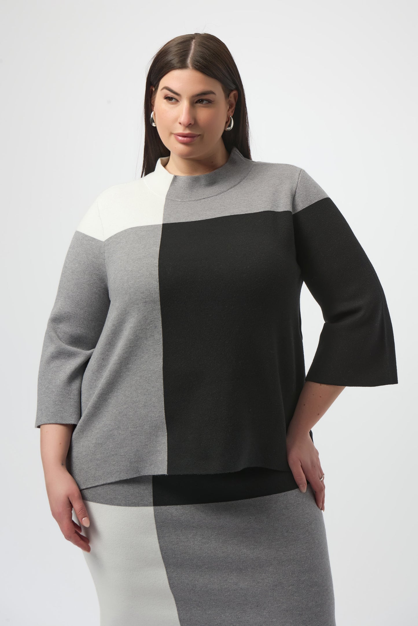 Joseph Ribkoff Jacquard Sweater Colour Block Pullover Black/Grey/Vanilla 253907