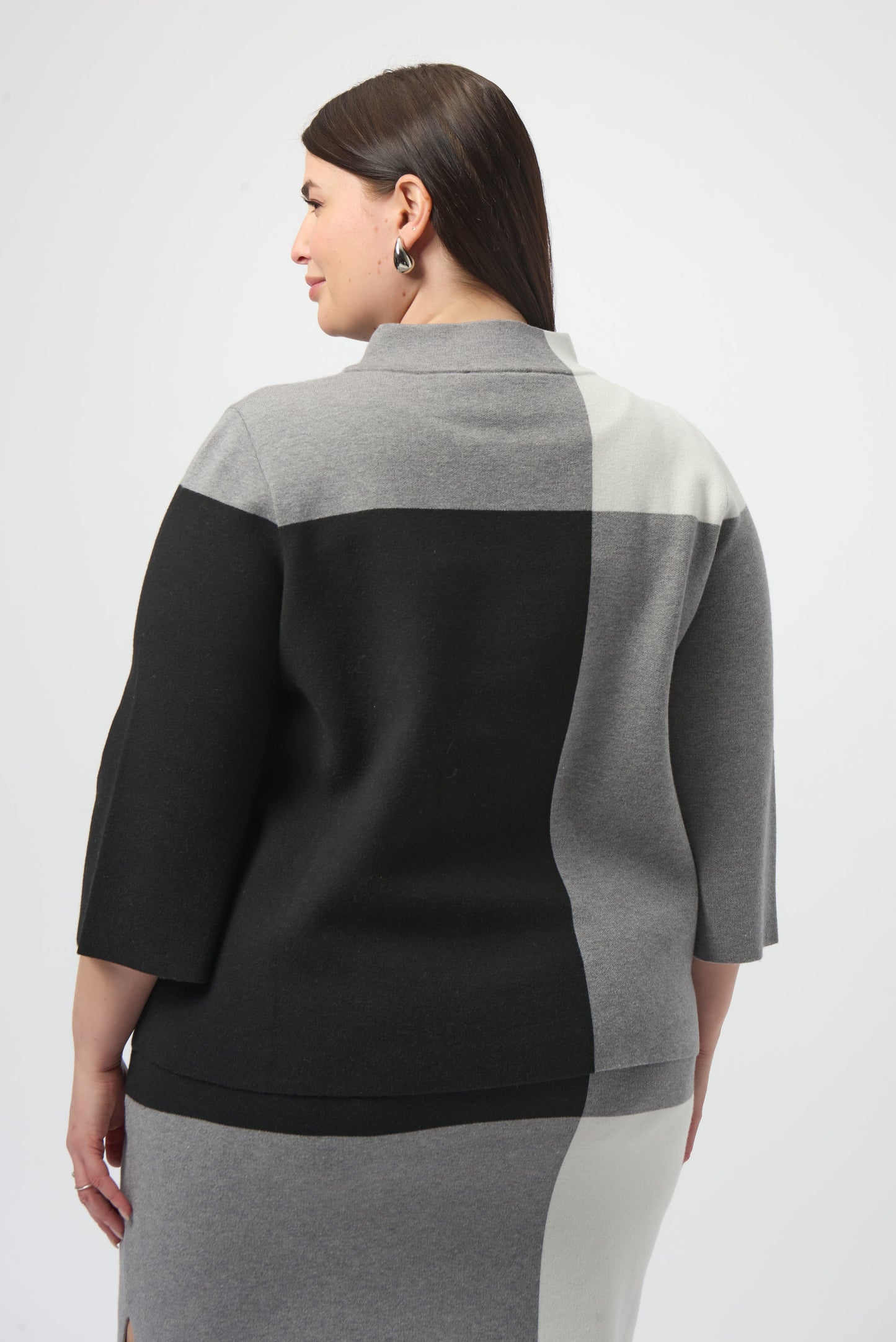 Joseph Ribkoff Jacquard Sweater Colour Block Pullover Black/Grey/Vanilla 253907
